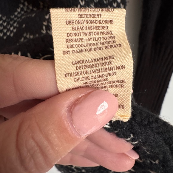 Free People Fair Isle Cowl Neck‎ Pullover Sweater Women XS black white wool knit - Picture 5 of 8